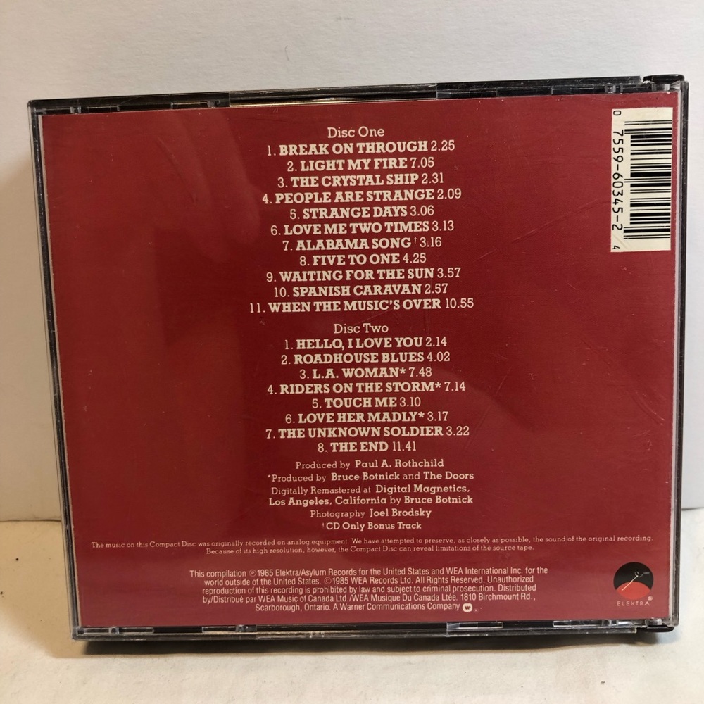 The Doors : Best of Doors Rock 2 Discs CD Classic Jim Morrison 1985 Music - Picture 2 of 10
